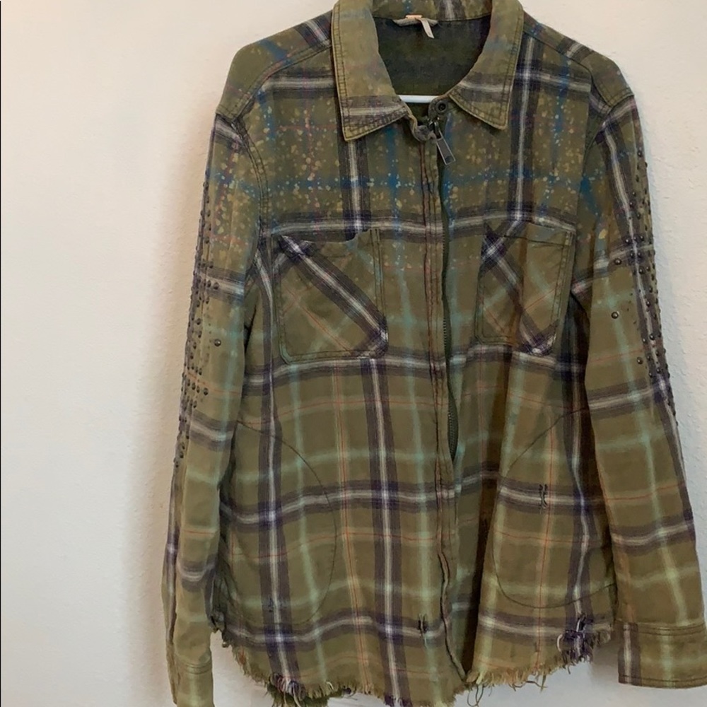 Free People distressed flannel jacket
